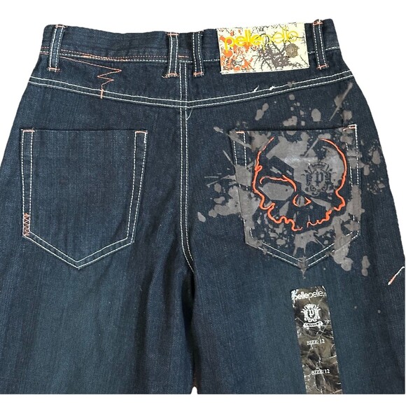 Pellepelle Vintage Skull Jeans Size Y12 Baggy Skater Grunge Y2K - Picture 8 of 15